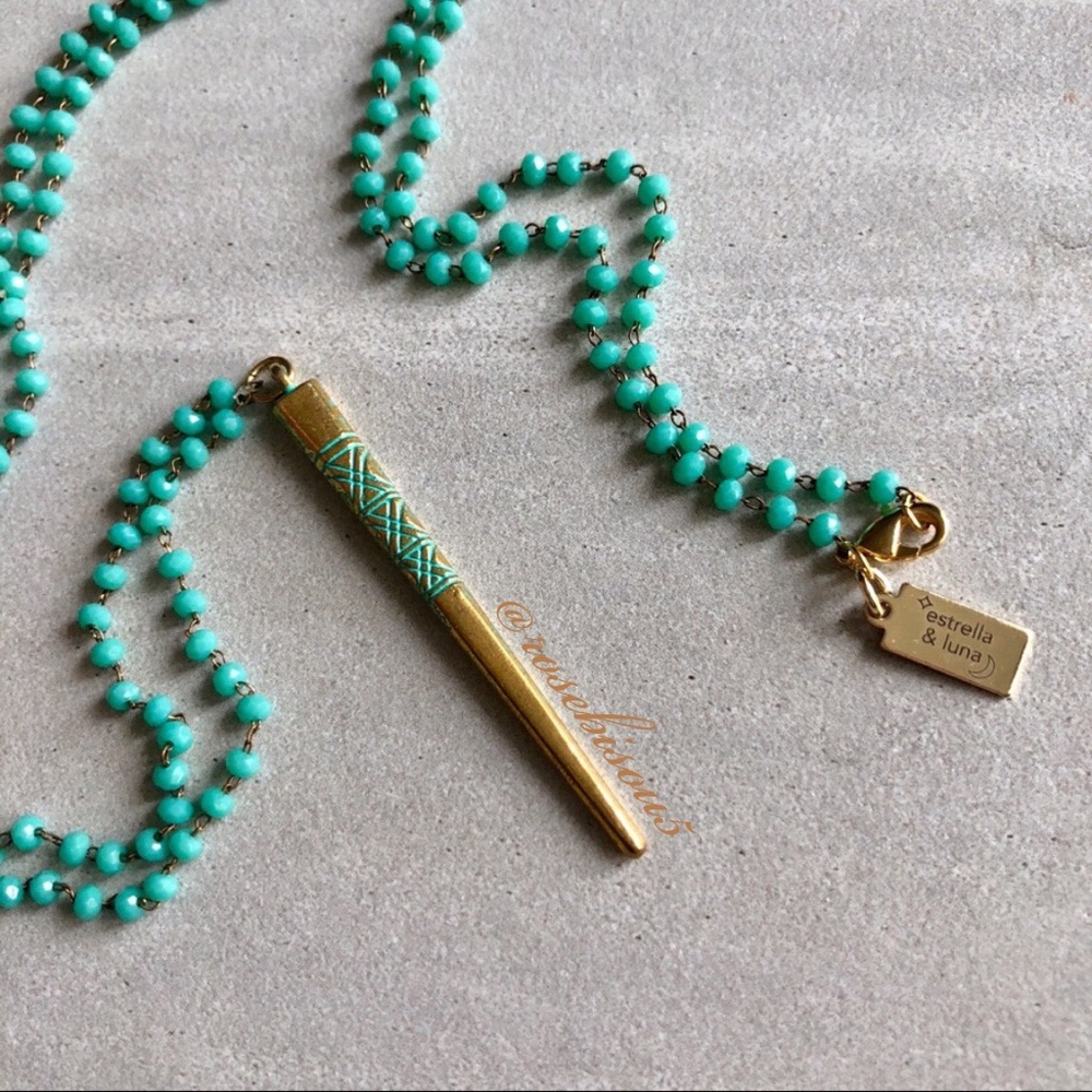 {✨E+L🌙} 14K Gold Boho Pendant + Glass Bead Chain - Picture 4 of 8